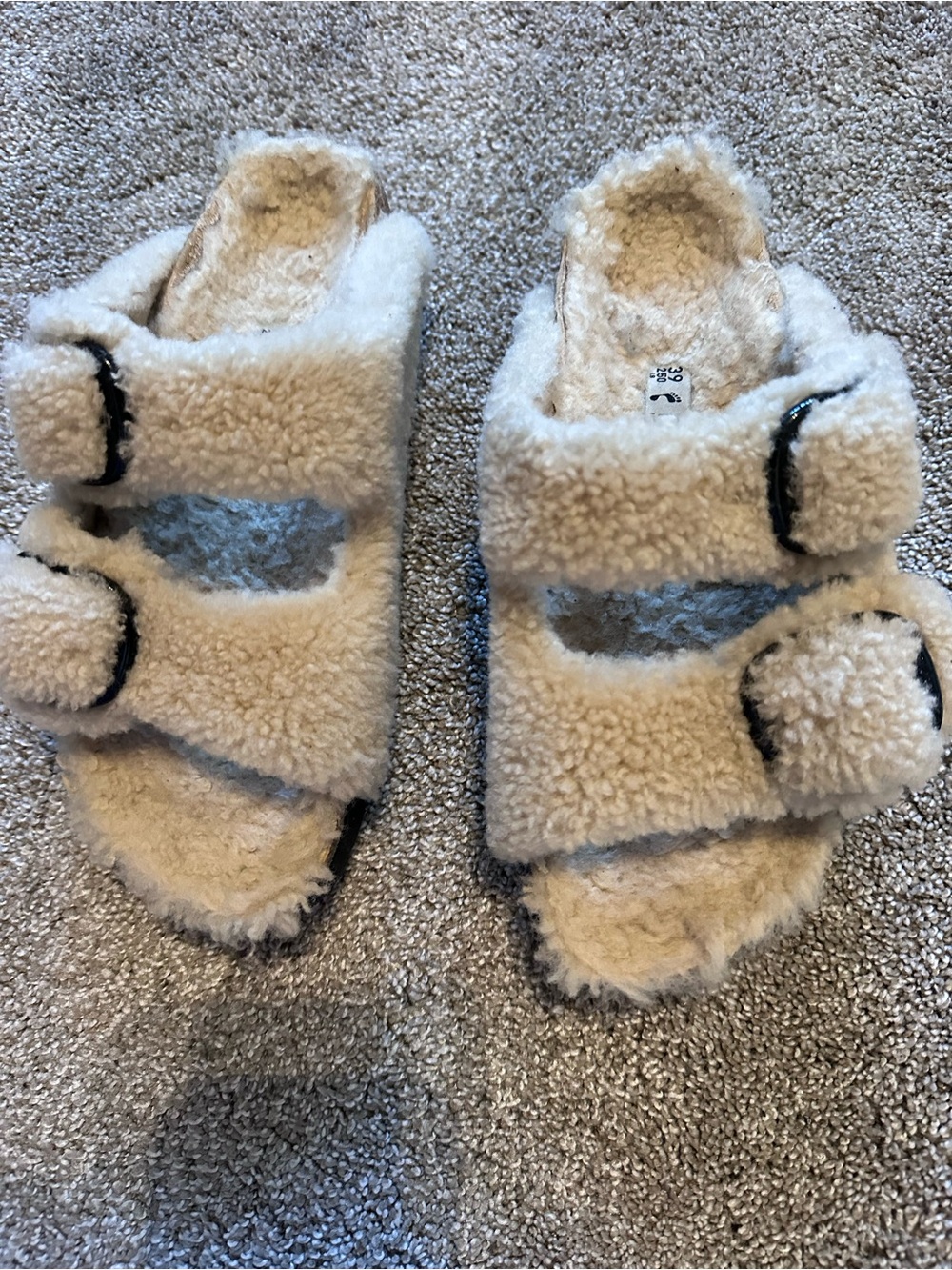 Papillio Cream Faux Shearling Double-Strap Slide Sandals